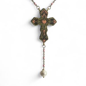 collana croce rosa e oro